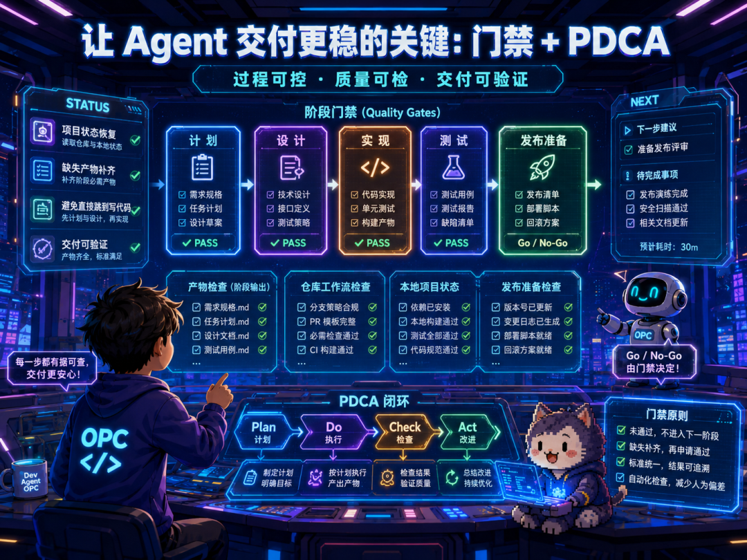 Dev Agent OPC 关注阶段、材料、边界、风险和阶段产物。